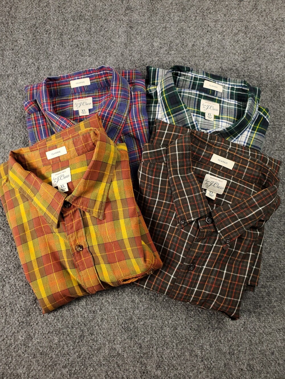 J Crew Brushed Twill Shirt Mens XL Lot of 4 Plaid Flannel Button Up Classic Fit